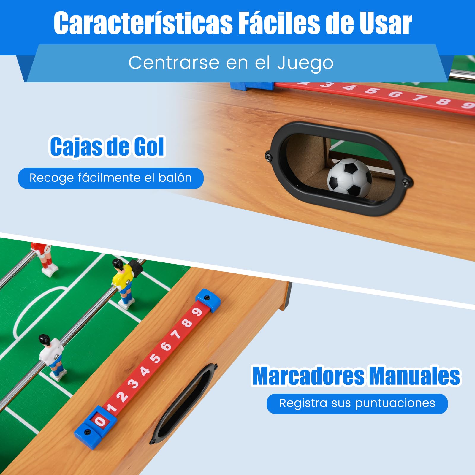 COSTWAY 2 en 1 Mesa Multijuegos, Mesa de Futbolín y Air Hockey, Juego sobremesa para Niños y Adultos, Futbolín sobremesa con 18 Jugadores para Fiesta Bar, 69 x 36 x 10 cm