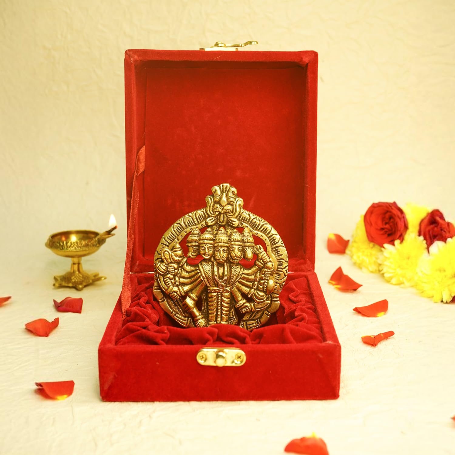 Buy Ekhasa 100% Pure Brass Panchmukhi Hanuman Murti in Luxury Red