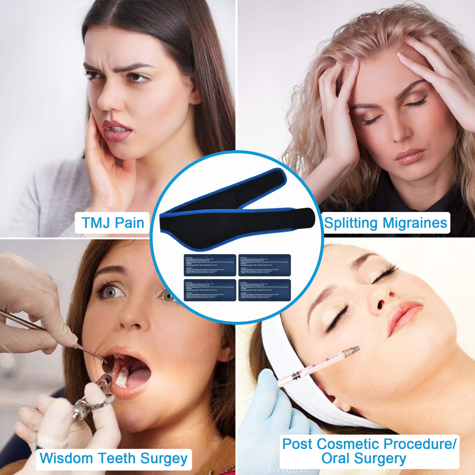 Wisdom Teeth Ice Pack, Face Ice Pack for Jaw, 4 Gel Packs & 2 Round Gel