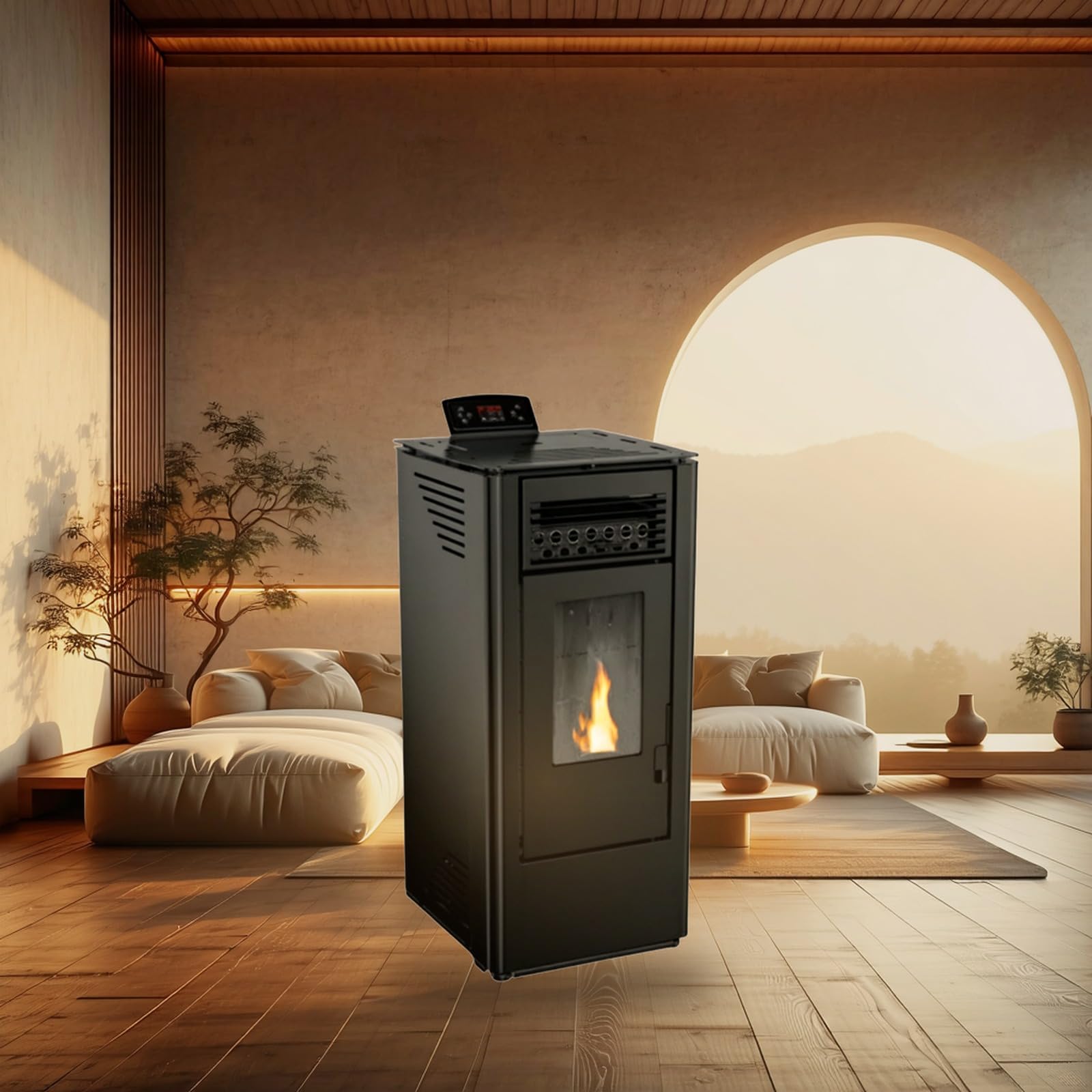 EIDER BIOMASA Estufa de Pellets KING 10 – 9,89 kW – Rendimiento 92% – Hasta 245 m³ – Tolva 15 kg – Programable WiFi – Encendido Rápido – Clase A+