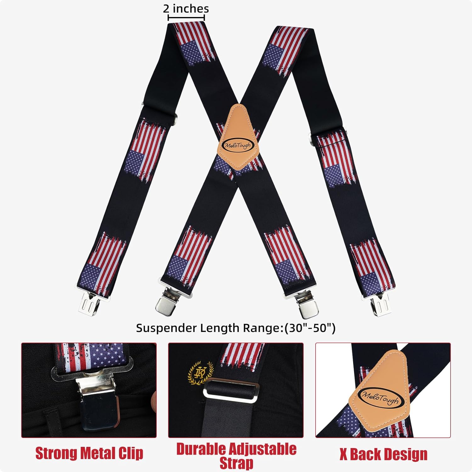 MELOTOUGH Men's Suspenders w/Clip Heavy Duty suspenders for men Big and Tall Work suspenders for Jeans - Image 5