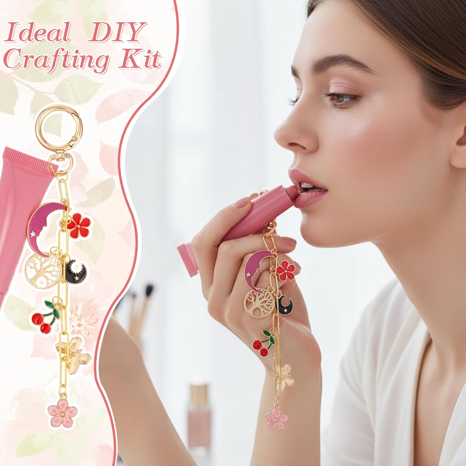 VioraWhite Lip Gloss Charm Kit Lip Gloss Keychain Making Kit Including Assorted Charms Keychain Clips Extender Chain(944 Pcs,Classic Style) - Image 7