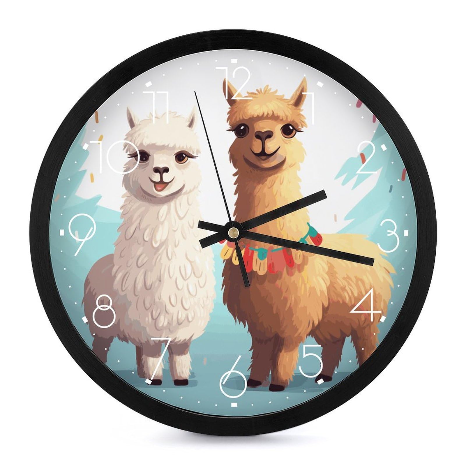 Horloge murale moderne pour cuisine et salon motif lama silencieux