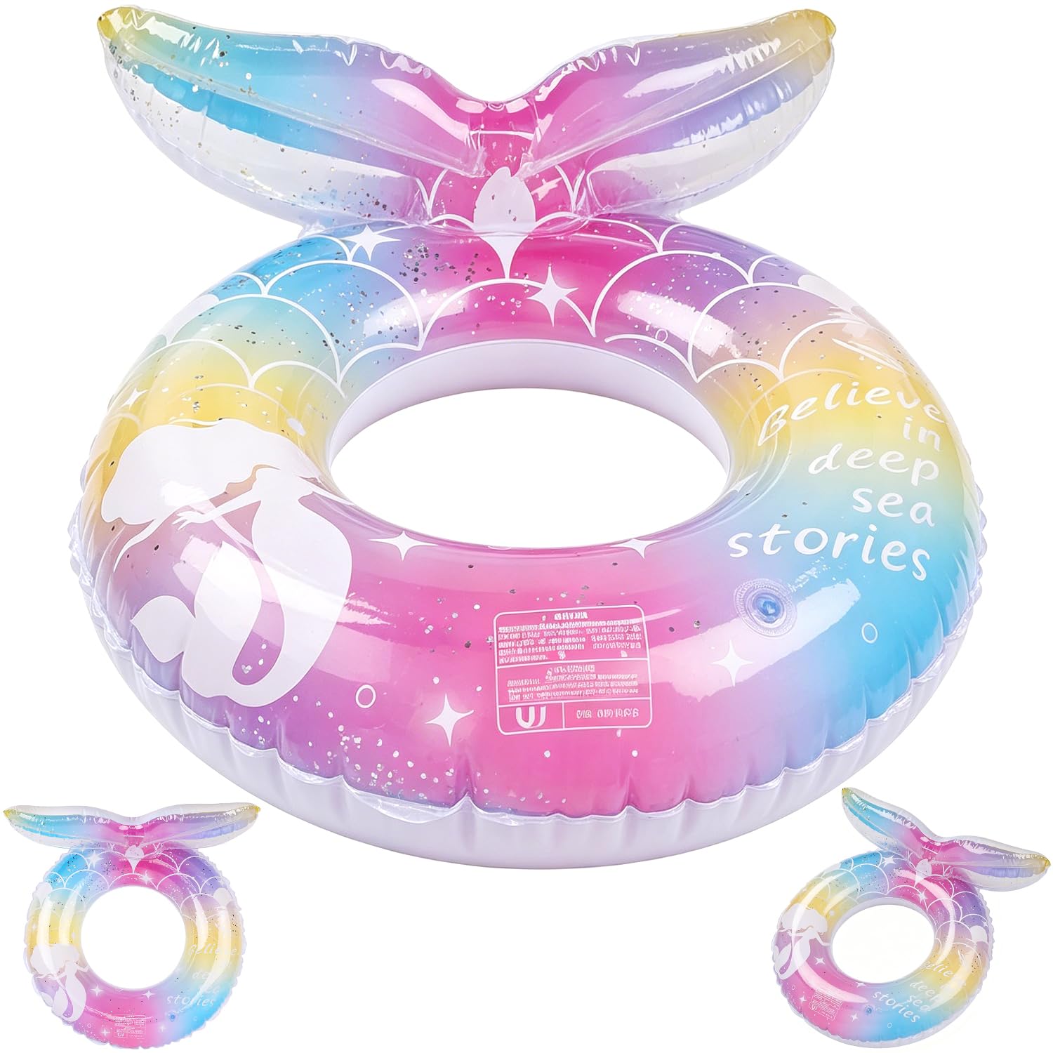 Inflatable Swim Ring, Mermaid Rubber Ring with Tail Durable Pool Floats for Kids, Pool Toys Swimming Floats, Kids Pool Inflatables for Summer Beach Swimming Pool Water Party -A