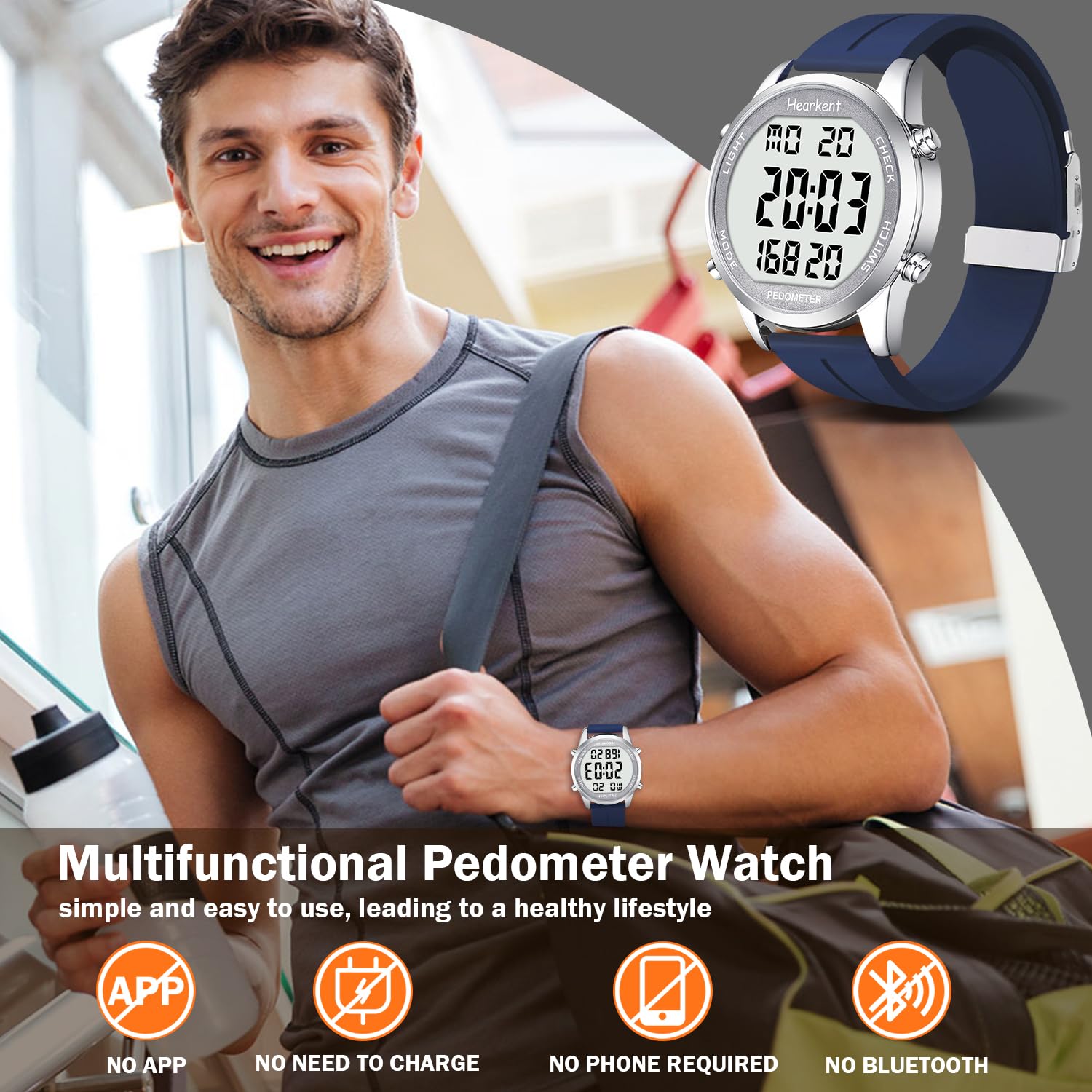 Pedometer Watch for Walking for Senior Non Bluetooth No App Required with Steps Calories Counter and LCD Large Numbers