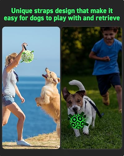 Miniatura 3 de QDAN Juguetes prémium para perros que brillan en la oscuridad, pelota de perro con correas, pelota de fútbol para perros, juguetes para perros al