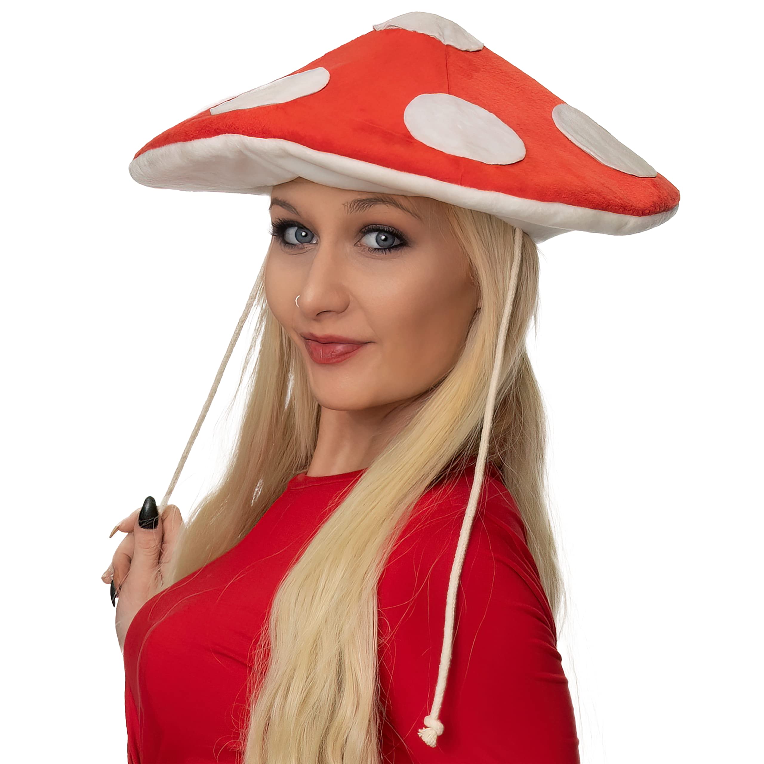 ComfyCamper Mushroom Hat Costume - Fedora Hat Red Cap - Women Teens Adult - Cosplay Roleplay Halloween