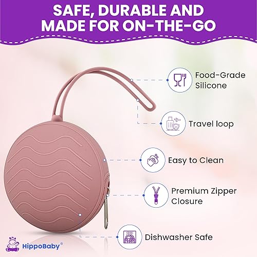 Miniatura 2 de Funda de silicona para chupete, paquete de 2 unidades, sin BPA, silicona de grado alimenticio, organizador de chupetes de viaje con cremallera