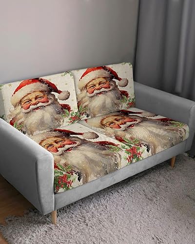 Miniatura 3 de Fundas de cojín para sofá de Navidad, funda elástica para sofá con parte inferior elástica, fundas de sofá con diseño botánico de Navidad con copos