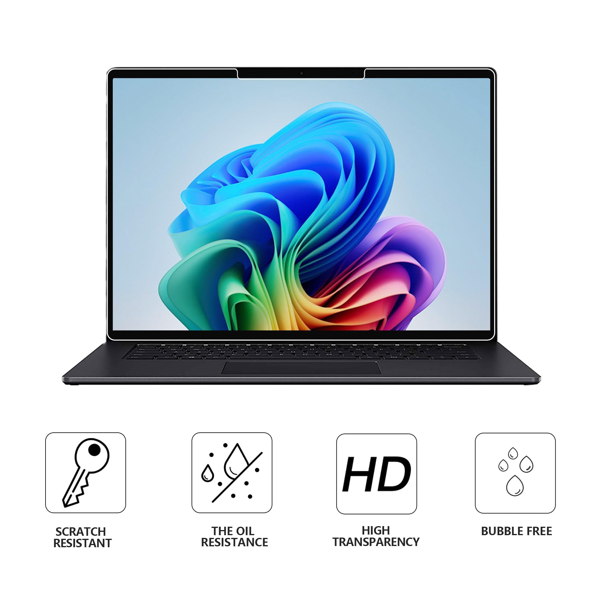 Protector de pantalla de vidrio templado MEGOO para Microsoft Surface Laptop 7 (2024, 15 pulgadas) - Resistente a rayones, fácil instalación, alta claridad