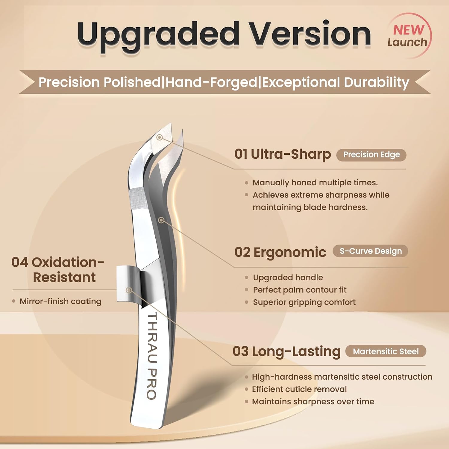 THRAU Mini Cuticle Trimmer Tweezers, Professional Cuticle Nippers Cutter for Manicure and Pedicure, Stainless Steel Precise Nail Clippers Scissors