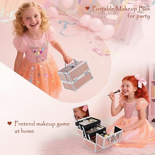 Miniatura 7 de Costravio Estuche de maquillaje para cosméticos, capacidad inteligente, 2 bandejas, organizador de almacenamiento de maquillaje con espejo con