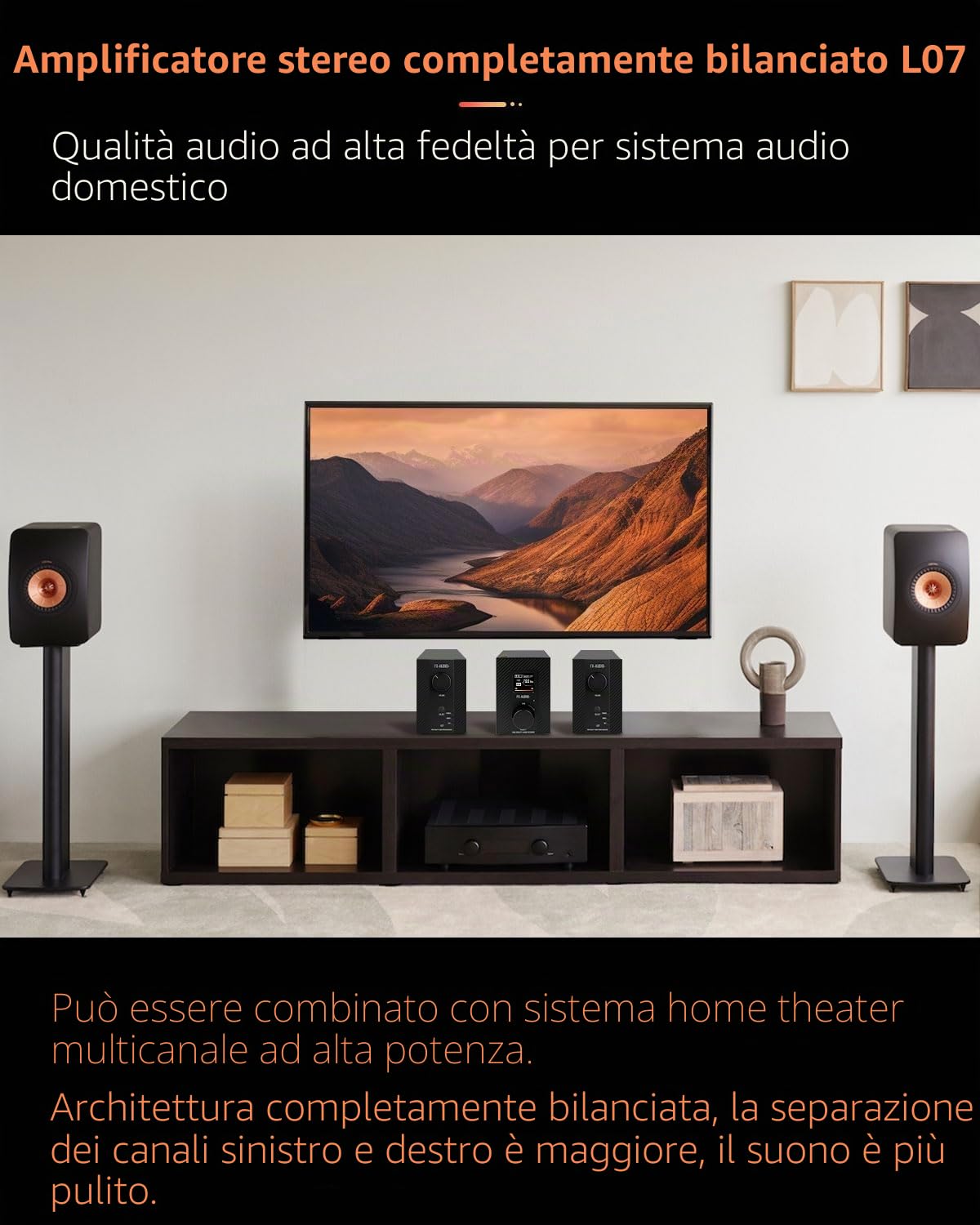 FX-Audio L07 Stereo Amplificatore 200W x2 MA5332MS 2 Canali Classe D Power Hi-Fi Fully Balanced BTL 400W for Passive Bookshelf Desktop Home Speakers