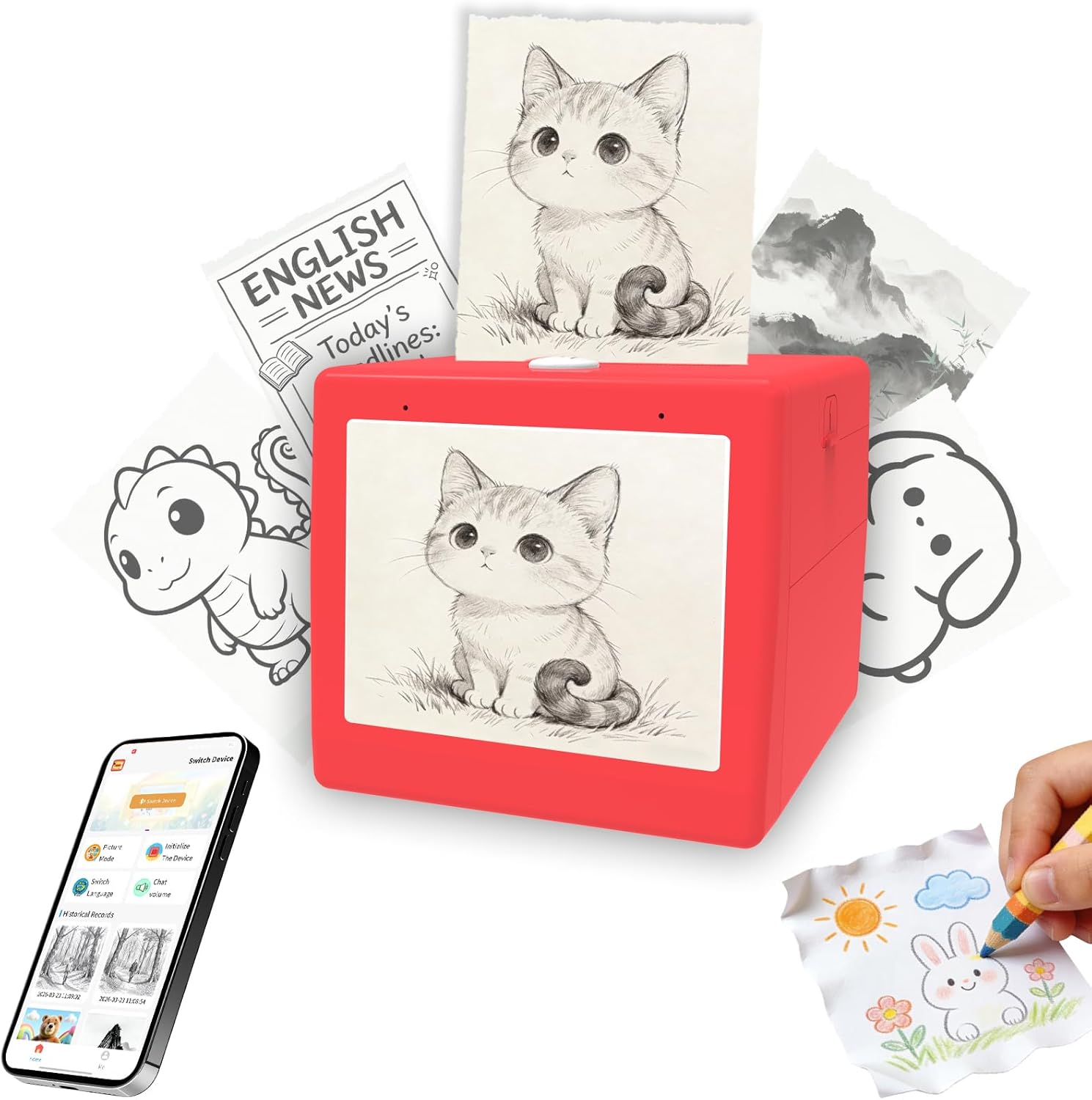 AI mini Sticker Printer with a Screen, mini Thermal Printer for Voice-to-Image Generation, Portable Sticker Maker Ideal for DIY Crafts and journaling