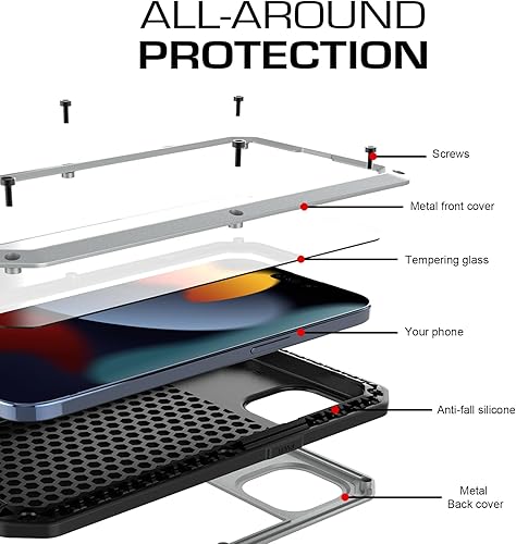 Miniatura 9 de Marrkey Compatible con iPhone 15, funda protectora de cuerpo completo 360, resistente a los golpes, armadura resistente, funda de metal de aleación