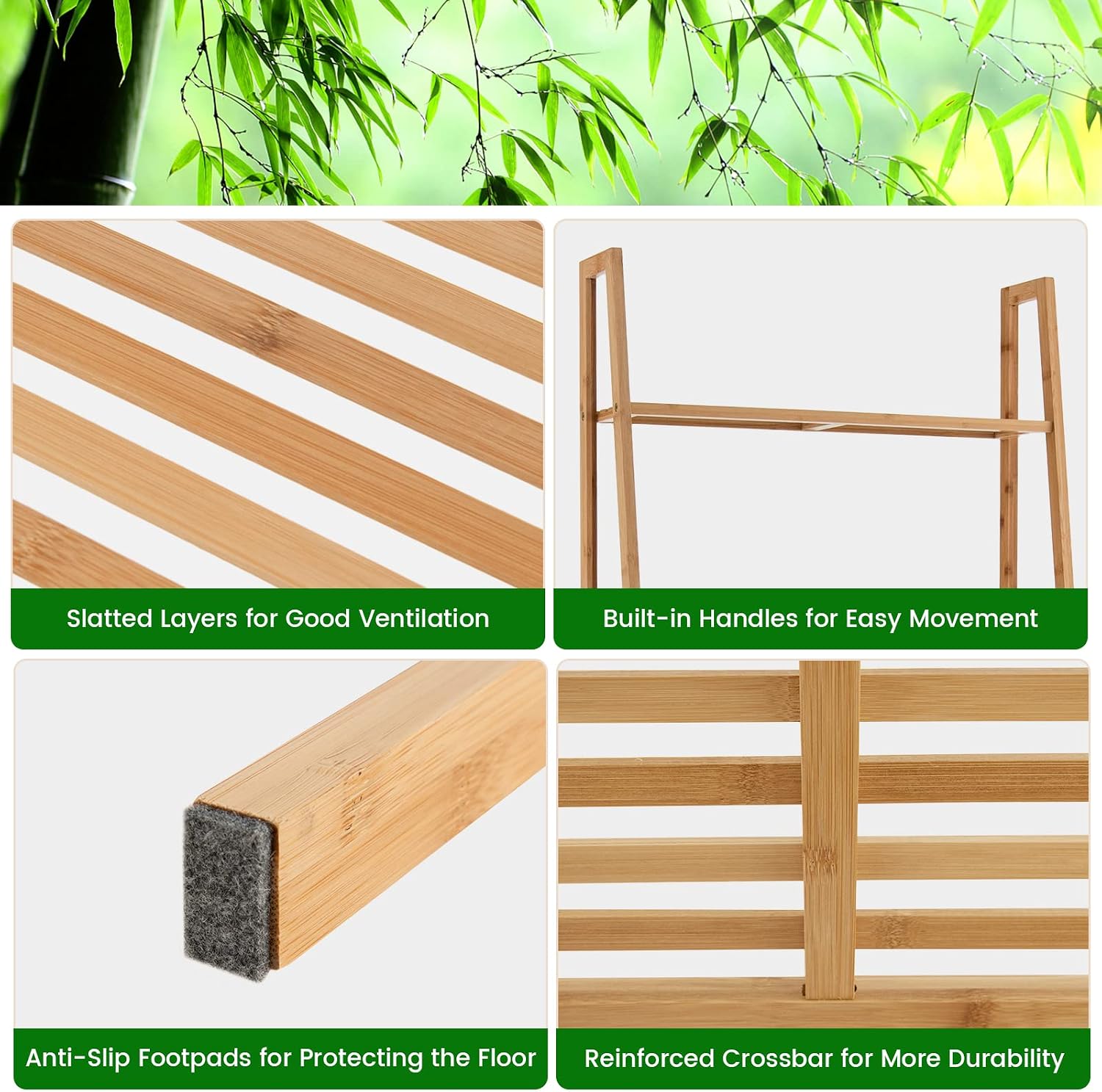 S AFSTAR 4-Tier Freestanding Bamboo Ladder Bookshelf, 58" Tall Ladder Shelf W/Anti-Toppling Device, Wooden Bookcase Storage Rack Plant Stand for Living Room Bedroom Balcony Kitchen Bathroom