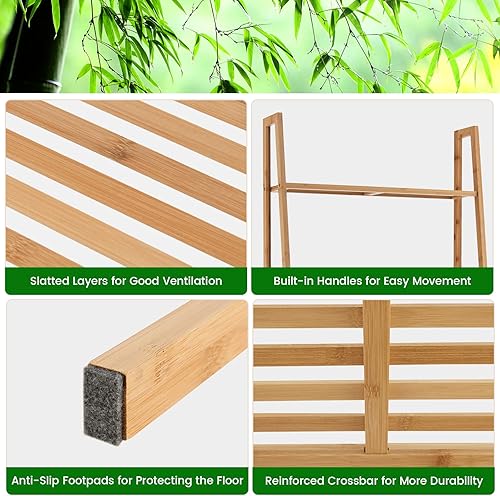 Miniatura 8 de S AFSTAR Estantería independiente de bambú de 4 niveles, estante de escalera de 58 pulgadas de alto con dispositivo anticaída, estante de