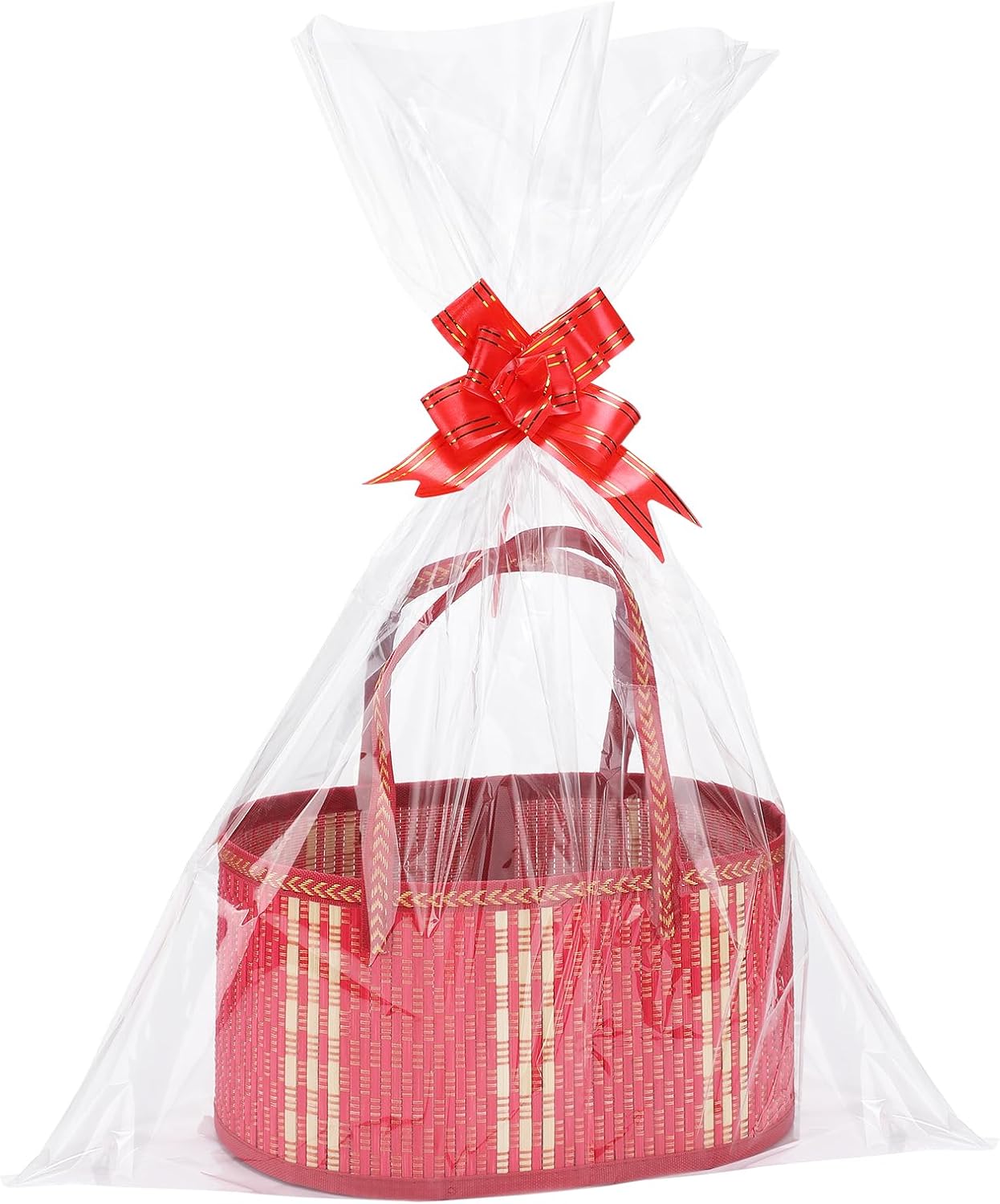 4Set Large Sturdy Bamboo Baskets for Gifts Empty - Hold 15 lbs Each, Easy to Assemble, Rustic Wrapping Basket Kit for Graduations/Mother's Day/Birthday/Baby Shower/Wedding/Housewarming, Red