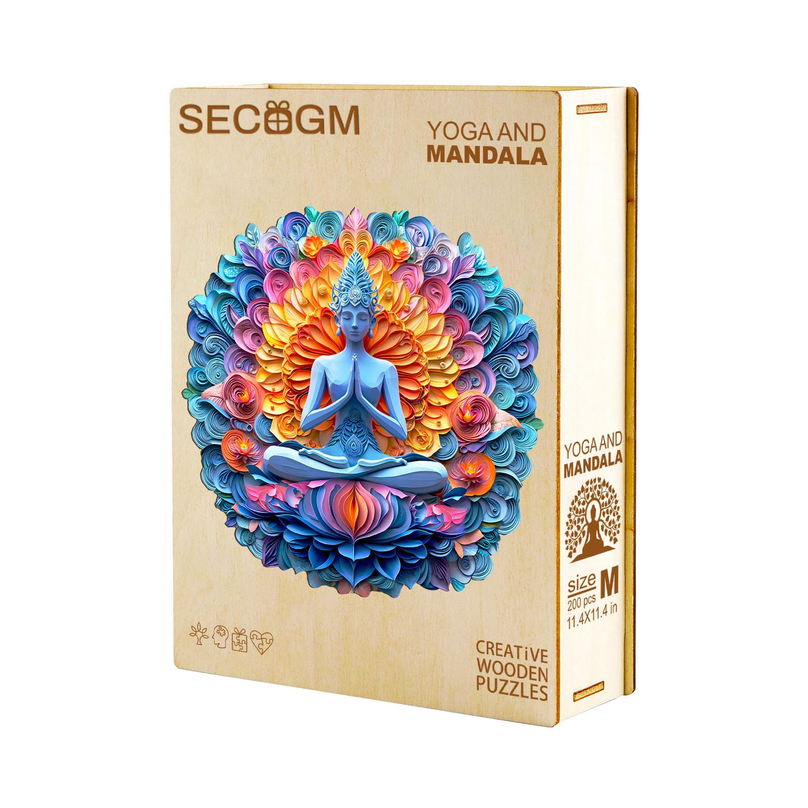 Puzzles en bois pour adultes – Puzzle en bois mandala de yoga – Puzzle unique en forme d'animal en bois découpé – Décoration écologique pour la maison et le bureau (M-29 x 30 cm)