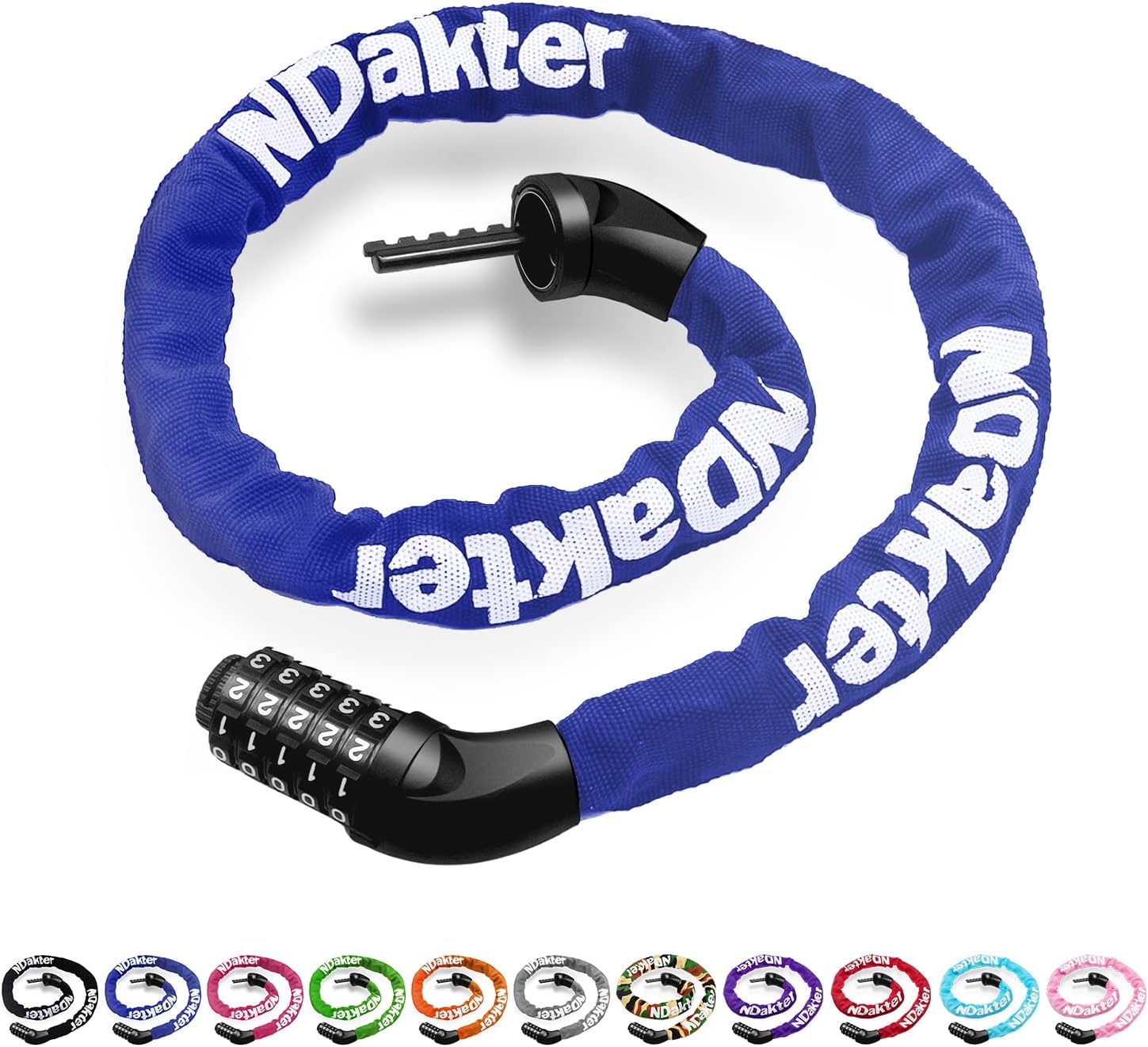 NDakter Bike Chain Lock, 5 Digit Combination Heavy Duty Anti Theft Bicycle Chain Lock, 3.2/4.27/5Ft Long Security Resettable Bike Locks for Bike, Bicycle, Scooter, Motorcycle, Door, Gate, Fence