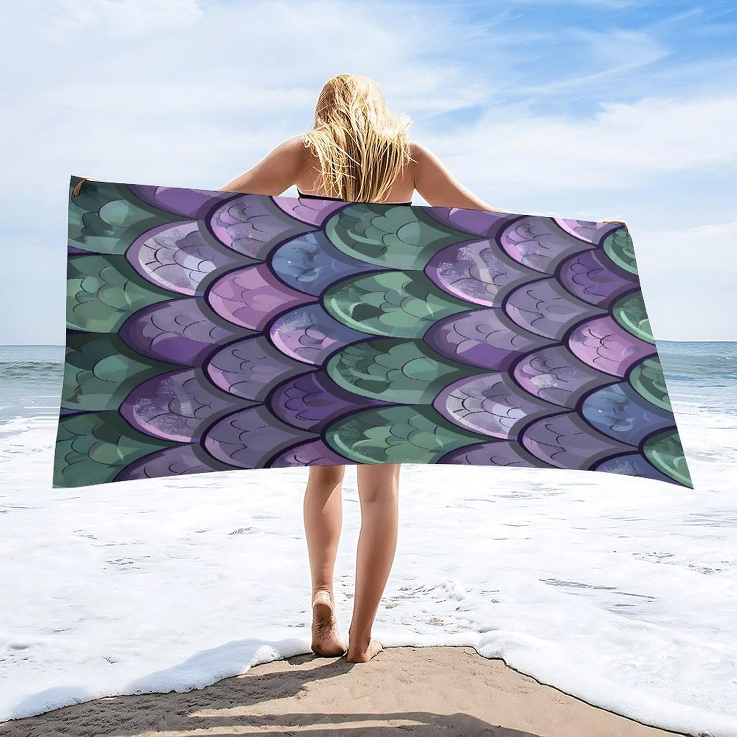 Dragon Scales Texture Bath Towel Beach Towels Quick Dry Oversized Bath Blanket Highly Absorbent Towel for Women Men 160x80cm
