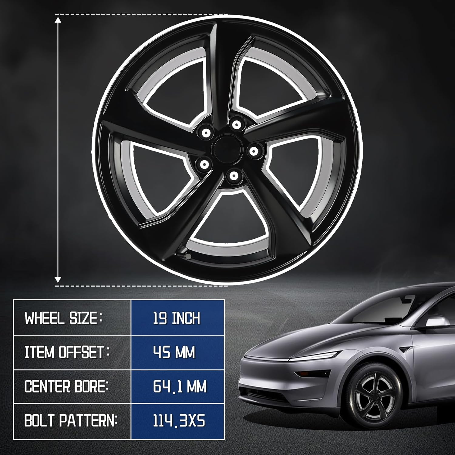 New Replacement Rim 19" x 9.5" Single Black Aluminum Alloy Wheel Rims Fit for Tesla Model Y 2026, Direct Fit and OE Stock Specs, 94271 Aluminum Wheel Rim 19 x 9.5 Inch