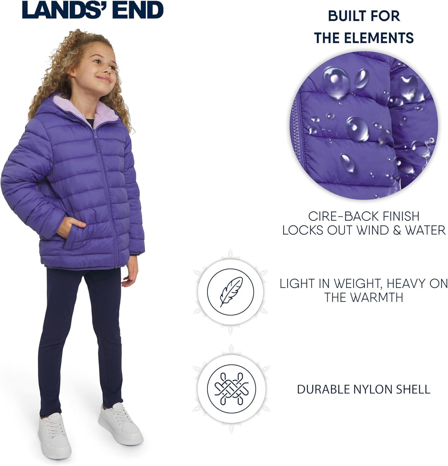 Lands' End Girls Reversible Faux Fur Lined Insulated Puffer Jacket - Image 4