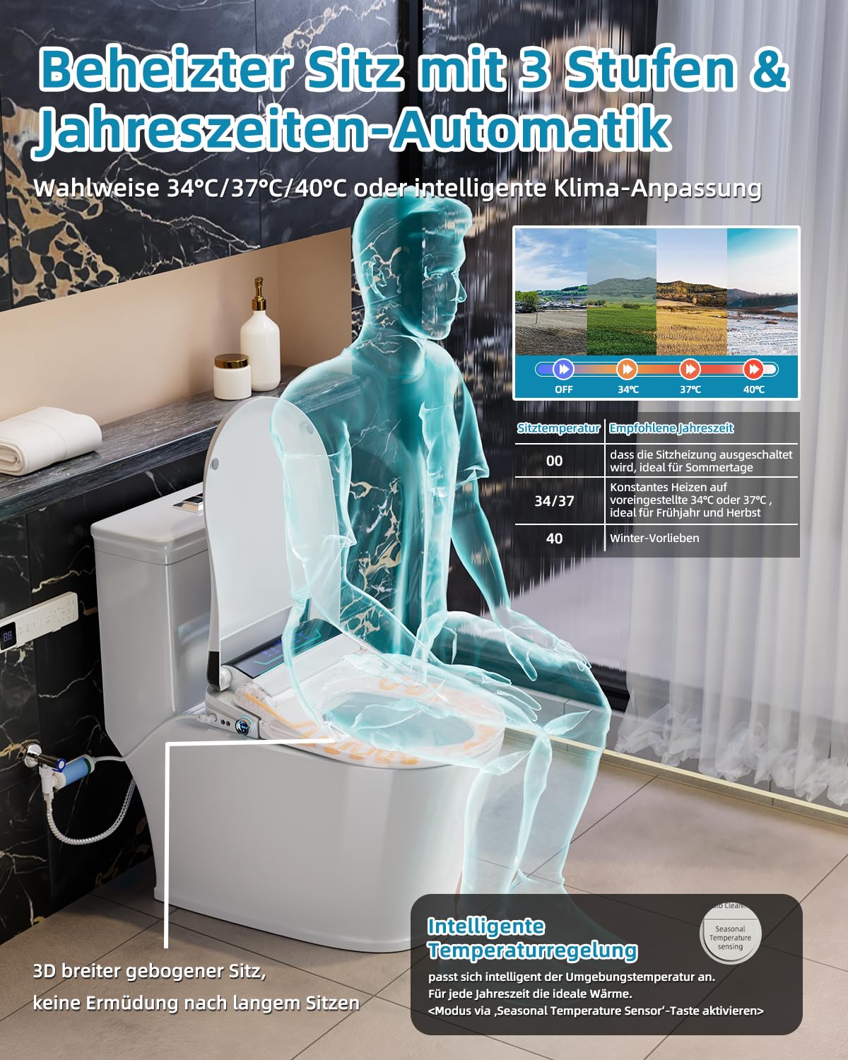 Asiento de inodoro inteligente con función bidé, asiento de inodoro japonés calefactable con tapa automática, bidé electrónico con agua caliente y secadora, accesorio para inodoro con mando a