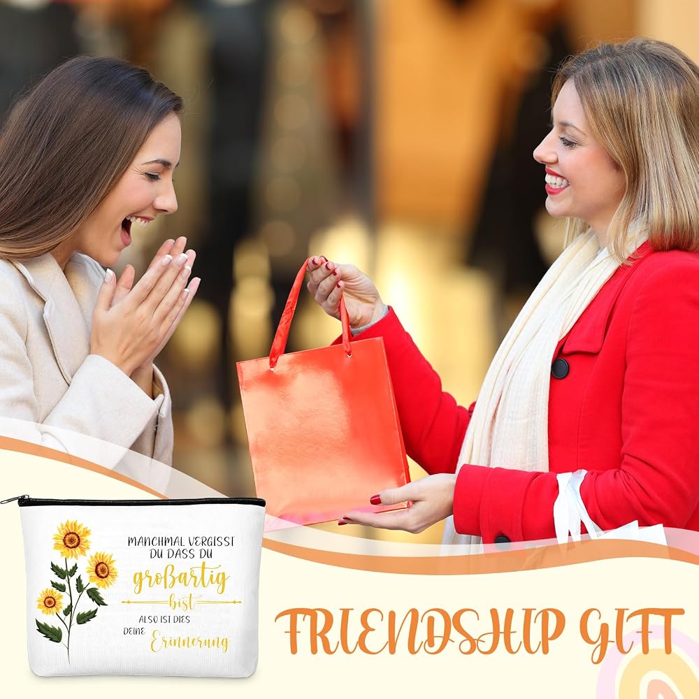 Xuniea Motivations-Geschenkset – Sonnenblumen Make-Up Tasche & Inspirierender Schlüsselanhänger Aus Segeltuch