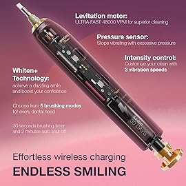 Wagner Stern WHITEN+ Edition. Whitening Electric Toothbrush with Pressure Sensor. Offers 5 Brushing Modes, 3 intensities, 8 Soft Brush Heads, and a Luxury Travel case.