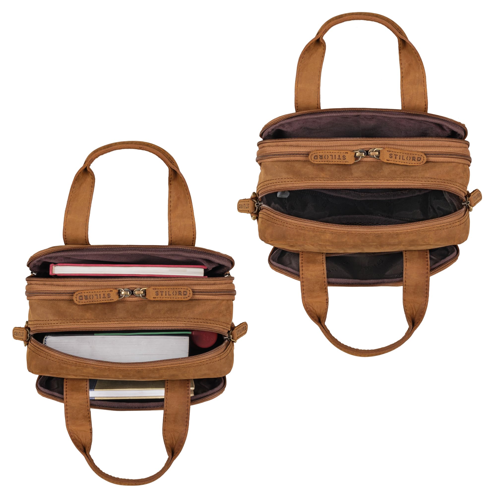 STILORD Dave Sacoche Homme bandouliere Cuir Voyage Sacoche Ordinateur 13.3 Pouces MacBook Borsa per Tablet Sac Bandoulière Sac Messenger Cuir Véritable Couleur:Tan - Marron - Scuro