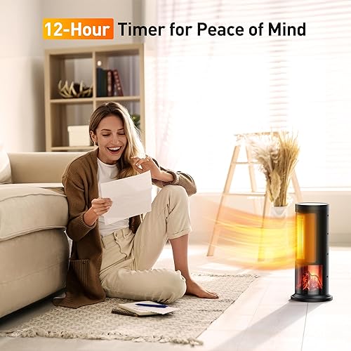 Miniatura 5 de TRUSTECH Calentador de espacio de torre de 17 pulgadas, calentador pequeño portátil oscilante de 70, termostato y control remoto, calentadores