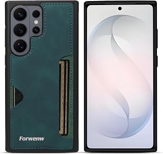 LOLFZ Schutzhülle für Samsung Galaxy S26 Ultra, schlanke Rückseite mit Kartenhalter, Premium-PU-Leder, stoßfest, TPU-Stoßdämpfer, Schutzhülle für Galaxy S26 Ultra - Grün