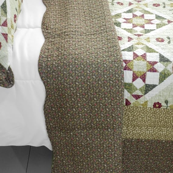Blancho Bedding [Blooming Flowers] Cotton 3PC Vermicelli-Quilted Printed Quilt Set (Full/Queen Size)
