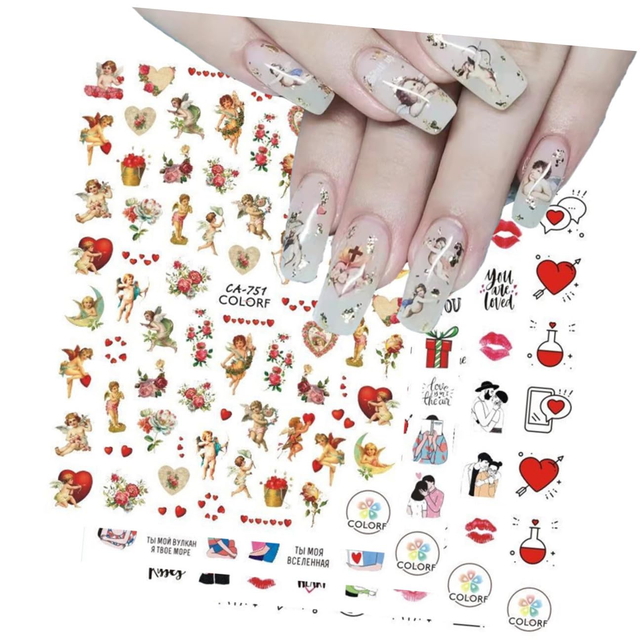 Healeved 45fogli Adesivi Per Unghie Tema Di Decalcomanie Con Cuori Per Decorazioni Unghie e Altri Usos Creativi Facili Da Applicare e Perfetti Per Festeggiare