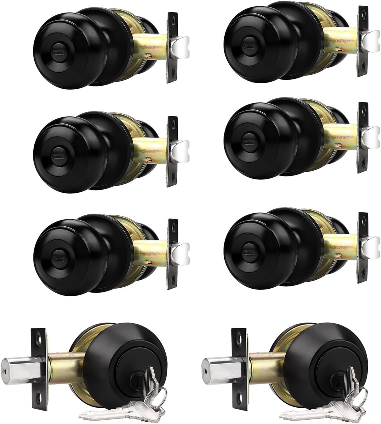 Probrico 6 Pack Privacy Door Knob and 2 Pack Single Cylinder Deadbolts