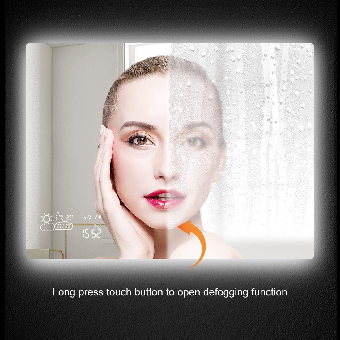 Suреr Dеаl Prоduсt BYECOLD Smart Bathroom Mirror with Bluetooth Touch Switch Weather Forecast LED Light Defogging Makeup Wall Mirror with Calendar Time Date Temperature Humidity Display-Horizontal 31.5 x 23.6