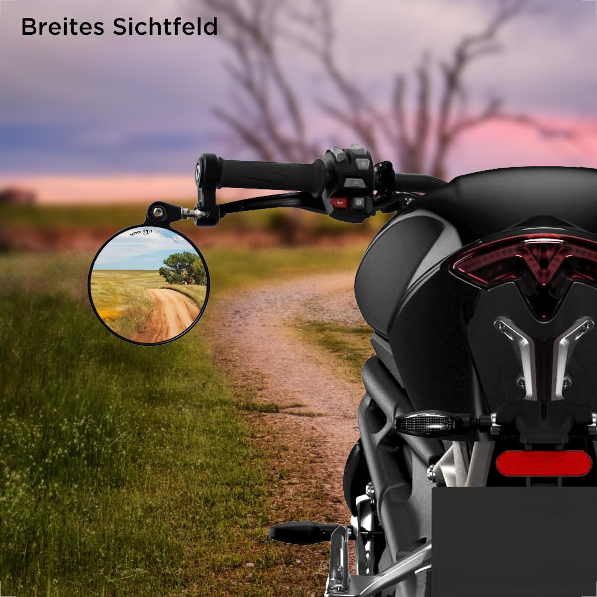 Evermotor Lusterko na kierownicę z certyfikatem E, obracane o 360°, ze stopu aluminium, okrągłe lusterko motocyklowe, 7/8" 22 mm, kompatybilne ze skuterem, skuterem, skuterem (2 sztuki)