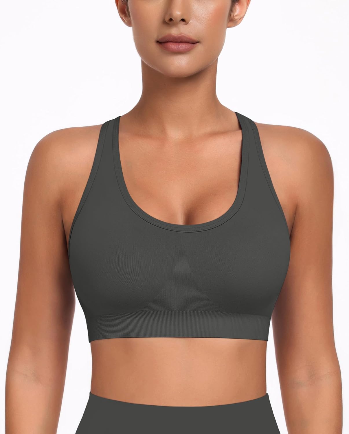 MIRITY Padded Strappy Sports Bra for Women - with Dual Crossback and Adjustable Straps for Workout Gym - Image 2