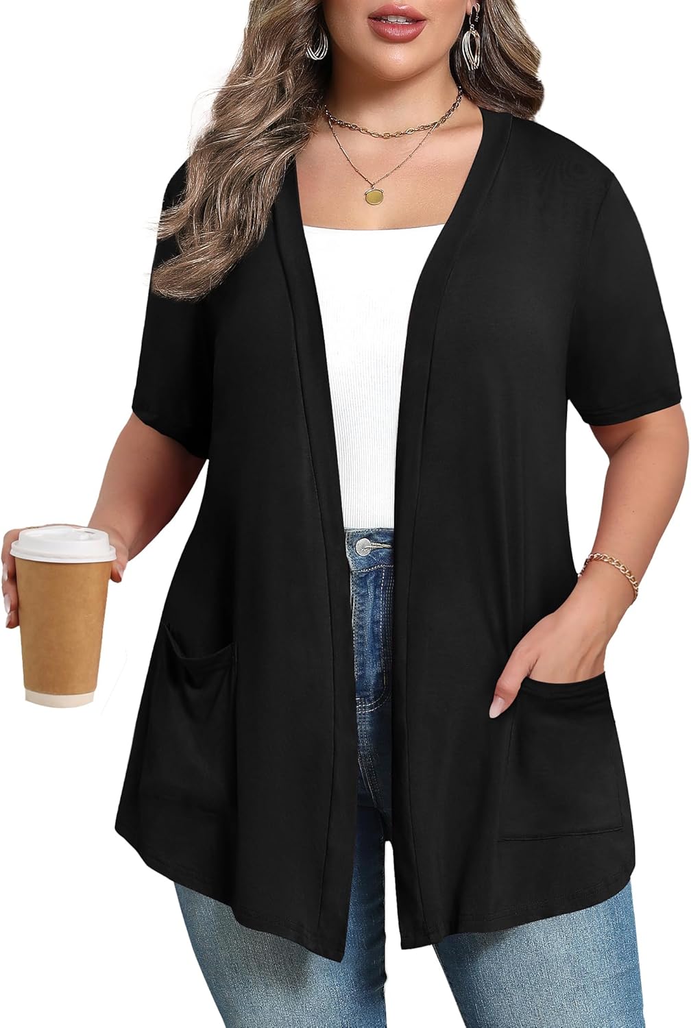Women's Oversize Cardigans Lightweight Fall Long Sleeve Plus Size Flowy Open Front Shrugs with Pockets