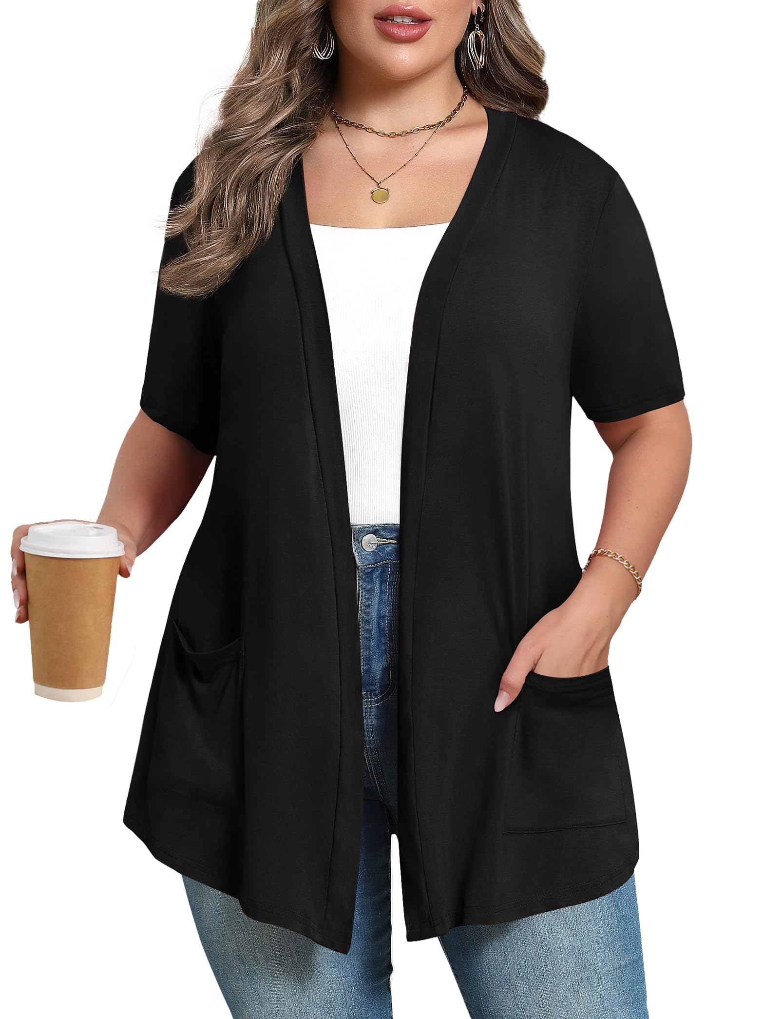 Plus Size Lightweight Cardigan for Women Soft with Pockets 1X-5X