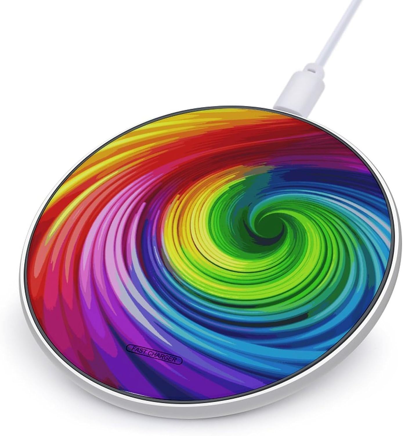 Rainbow Spiral Wireless Charger 10W Fast Charging Pad Anti-Slip Qi Certified Wireless Charging Pad Charging Station Portable Phone Charger for All Wireless Charging Smartphone