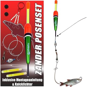 Angel Berger Zander Floats Set Bait Fish Assembly with Glow Stick Ready2Fish Fishing Set Zander