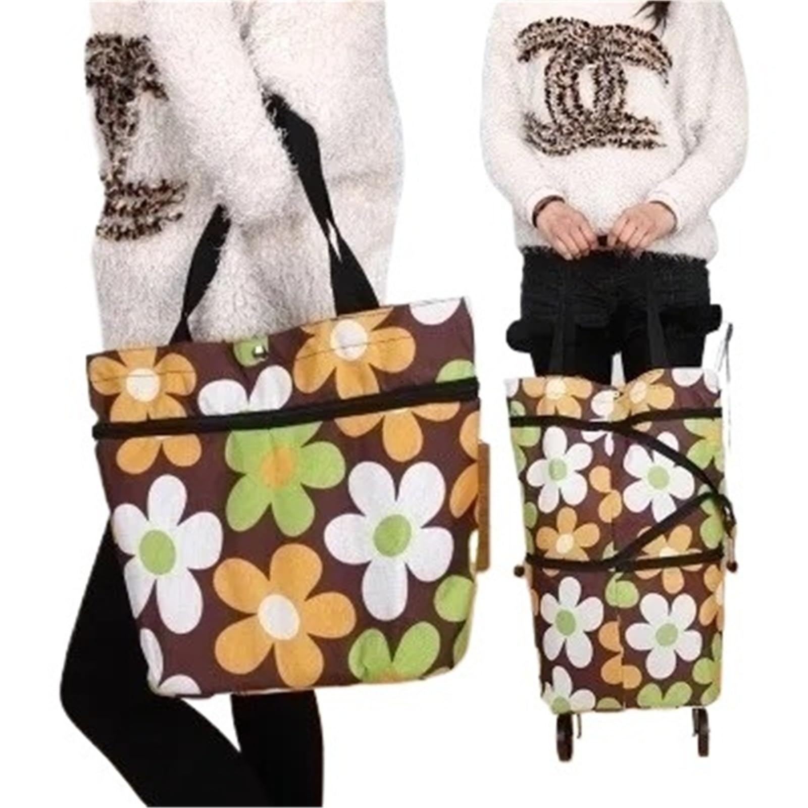 Foldable Shopping Bag with Wheels 1pc Portable Vegetables Grocery Bag For Supermarket Foldable Shopping Cart With Wheel(Black)