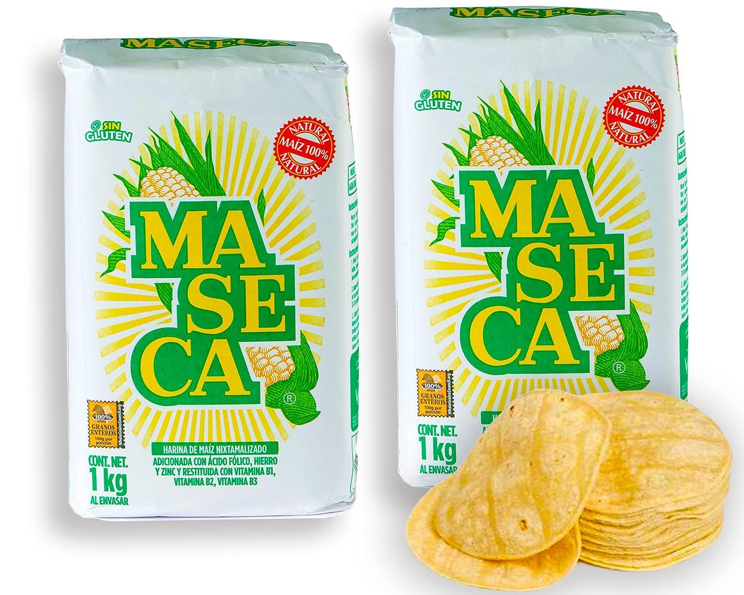 Maseca Corn Flour from Mexico for Tortillas 1kg Pack of 2 - Harina de Maiz Gluten Free Ideal for Tamales Tacos & Gorditas - Authentic Masa Harina for Mexican Cuisine with Kajal Sticker
