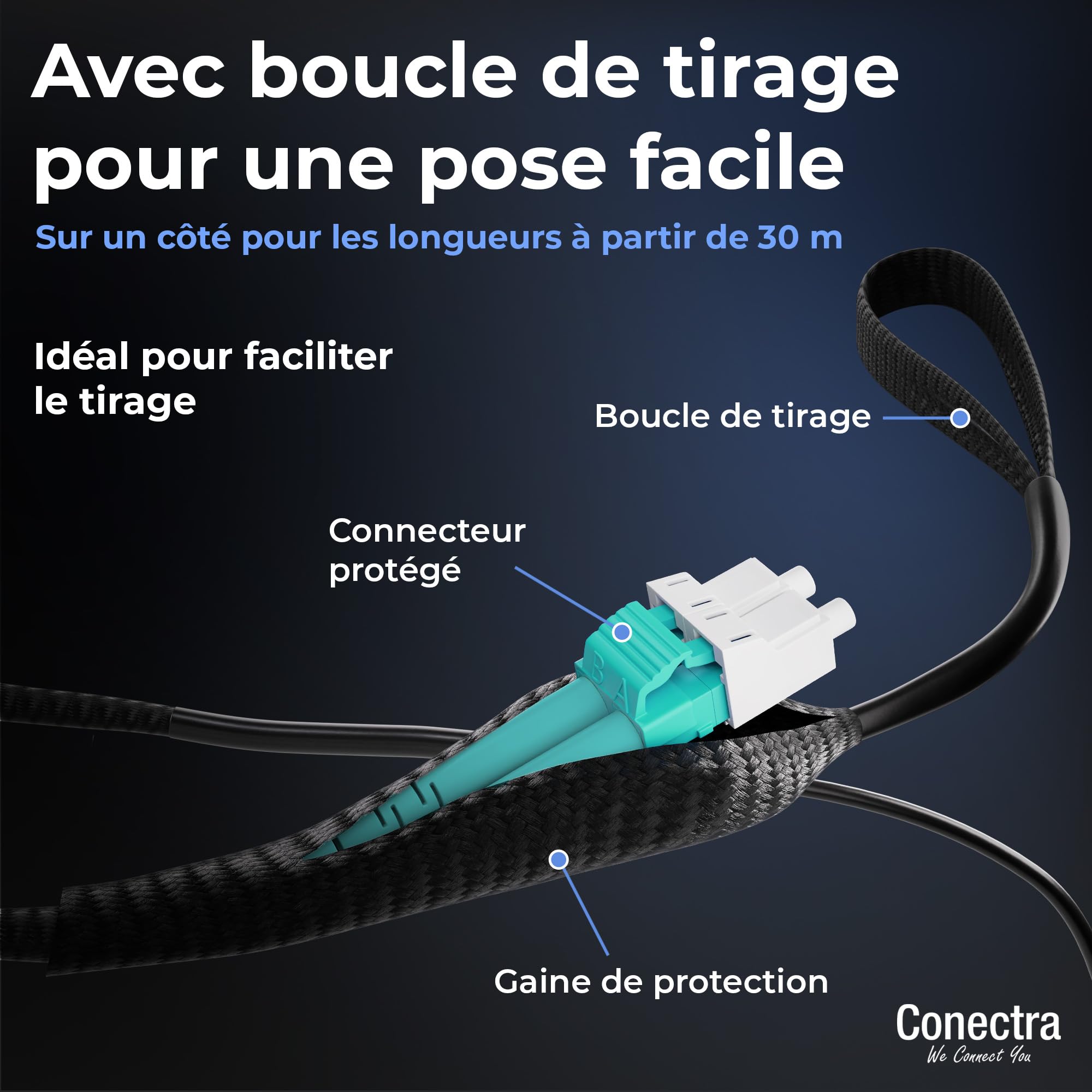 30m Câble Fibre Optique Blindé OM3 Duplex Breakout LC/UPC, Jarretière Optique Multimode 50/125, LSZH Intérieur/Extérieur, Rallonge Fibre Armée Cordon Patch Câblage Réseau ⌀3mm Noire