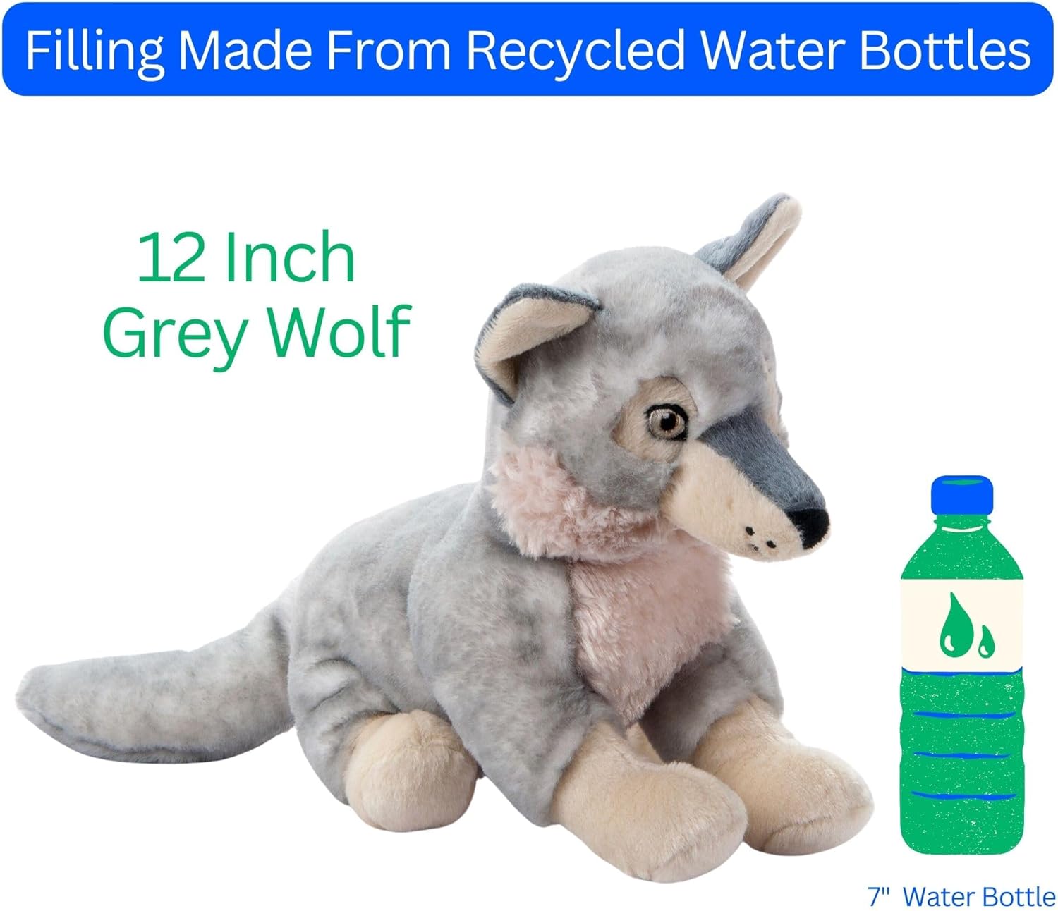 The Petting Zoo Grey Wolf Stuffed Animal Plushie, Gifts for Kids, Earth Keeperz Wildlife Animals, Zoologee Grey Wolf Plush Toy, 12 inches - Image 6