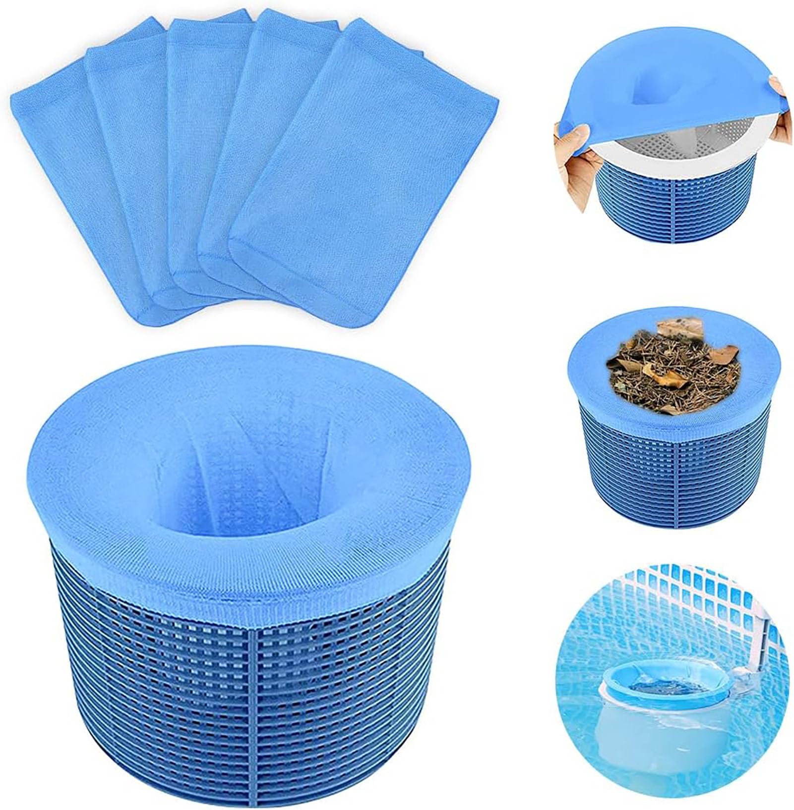 20 Calcetines De Malla Para Skimmer De Piscina - 17.5x14 Cm, Nylon Elástico, Filtran Hojas Y Suciedad