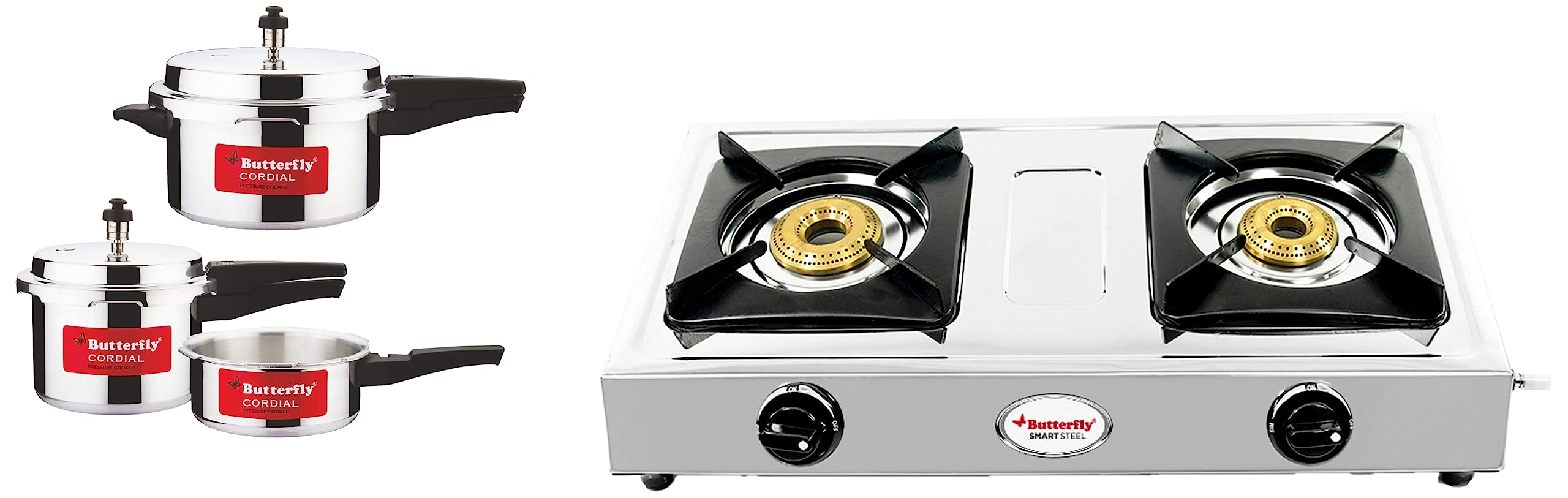Butterfly Cordial 2 L, 3 L & 5 L Non Induction Bottom Outer Lid Pressure Cooker (Aluminium, Silver), Small & Butterfly Smart 2 Burner Gas Stove, Manual Ignition, Sliver-image-43