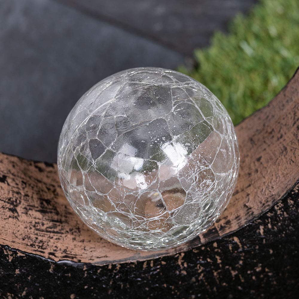 GLOBO LED Solarleuchte Flamme Außenleuchte Garten Solarlampe Mond Gartenlampe, IP44 Akku, Crackle Glaskugel schwarz, 2er Set